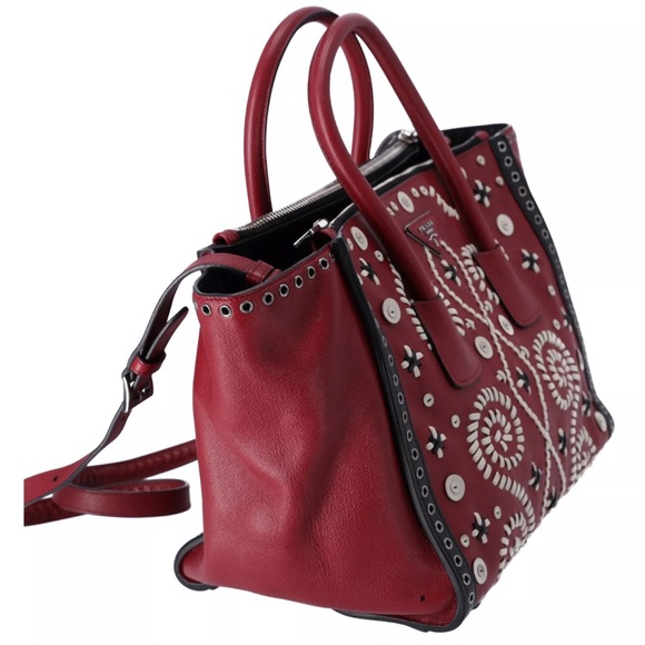 Prada Twin Pocket Medium Tote Embroidered Saffiano Red Multi - Picture 5 of 12